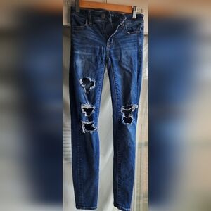 American Eagle Outfitters Dark Blue Distressed Skinny Jeans